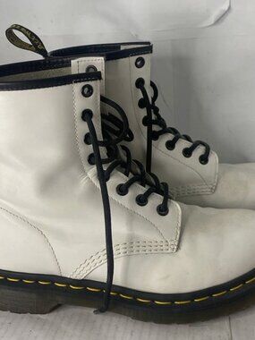 Dr. Martens White Leather Lace-Up Ankle Boots